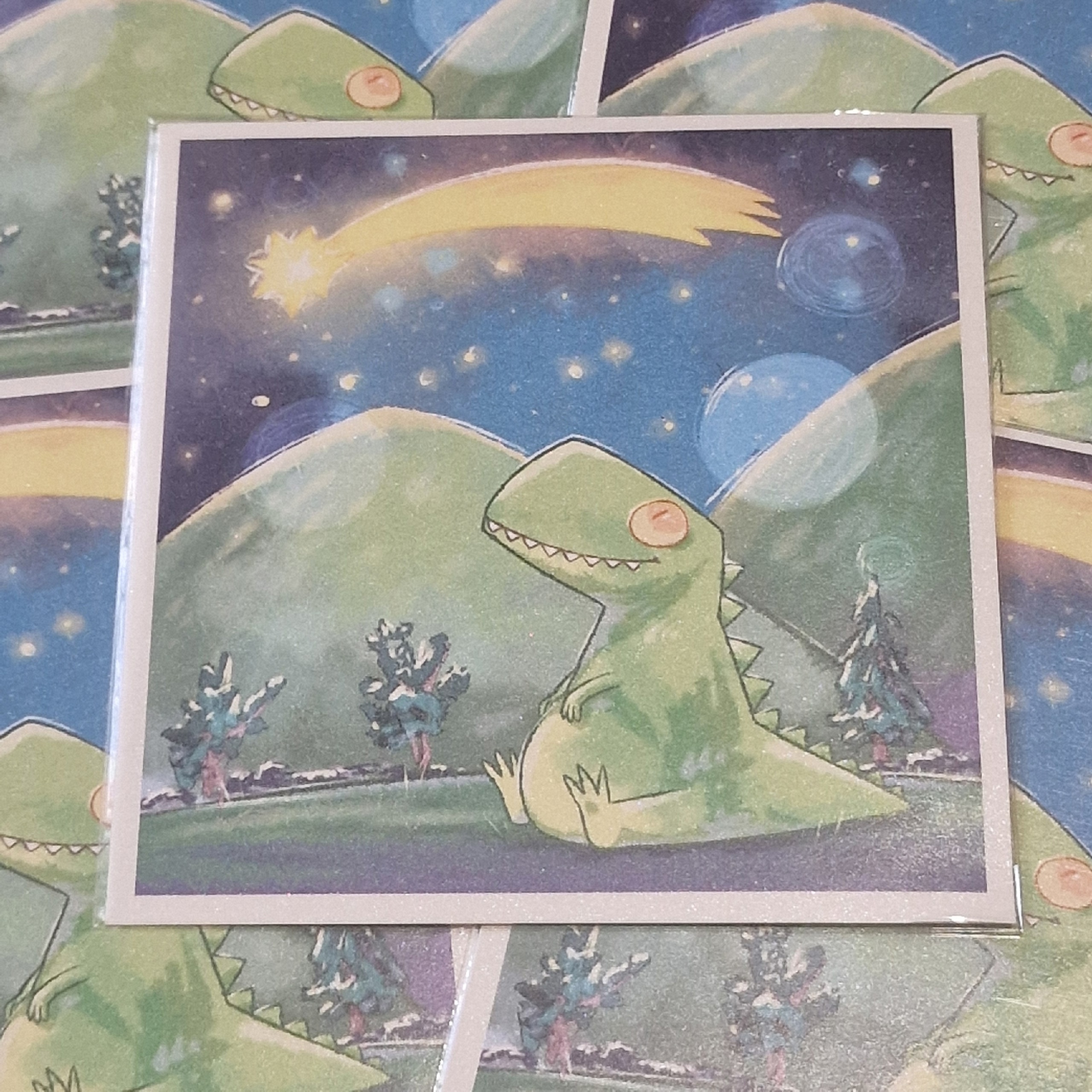 Открытка динозавр и комета 197 x 211