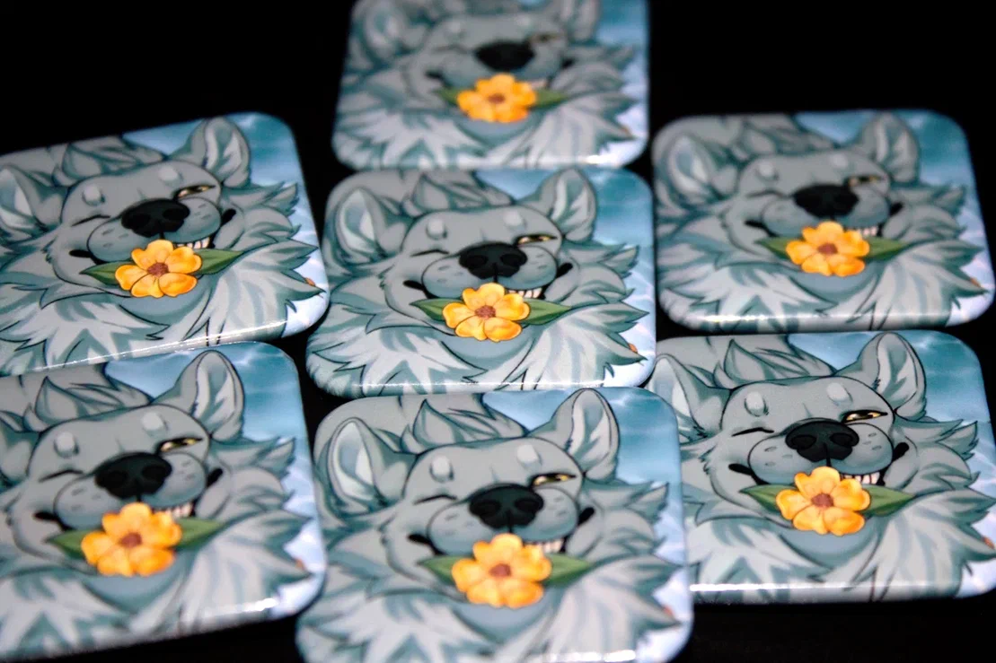 Значок квадрат, голо радуга волк с цветком