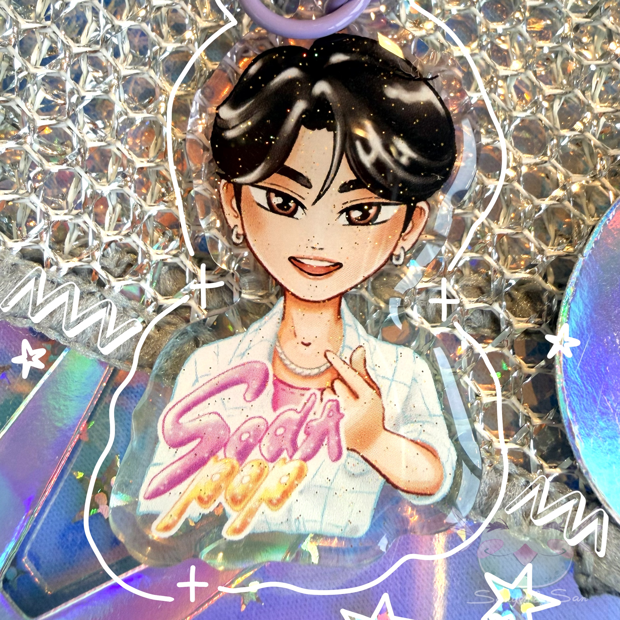 Брелок акрил дв-ый, глиттер, 5 см, KPOP D.H., JINU