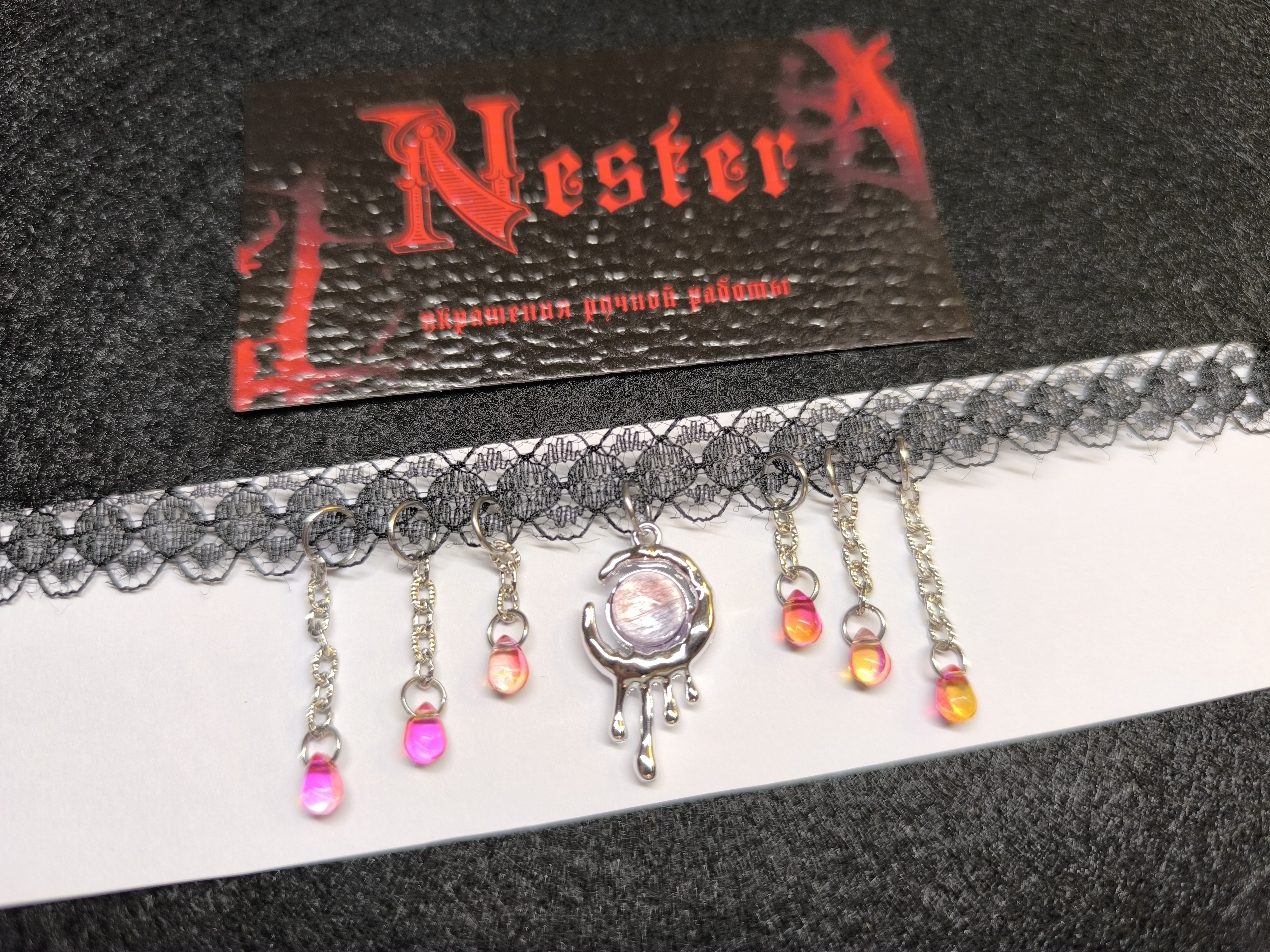 Чокер розовый капля