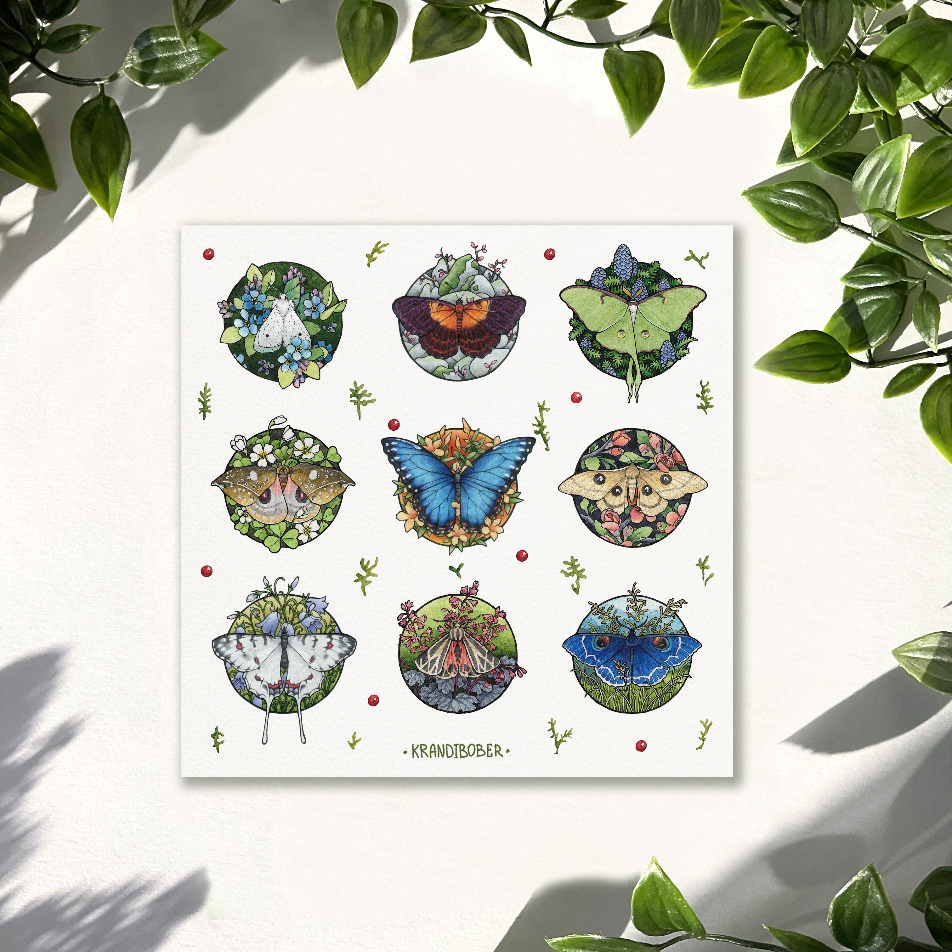 Стикерпак 15х15 «Бабочки, синяя в центре»