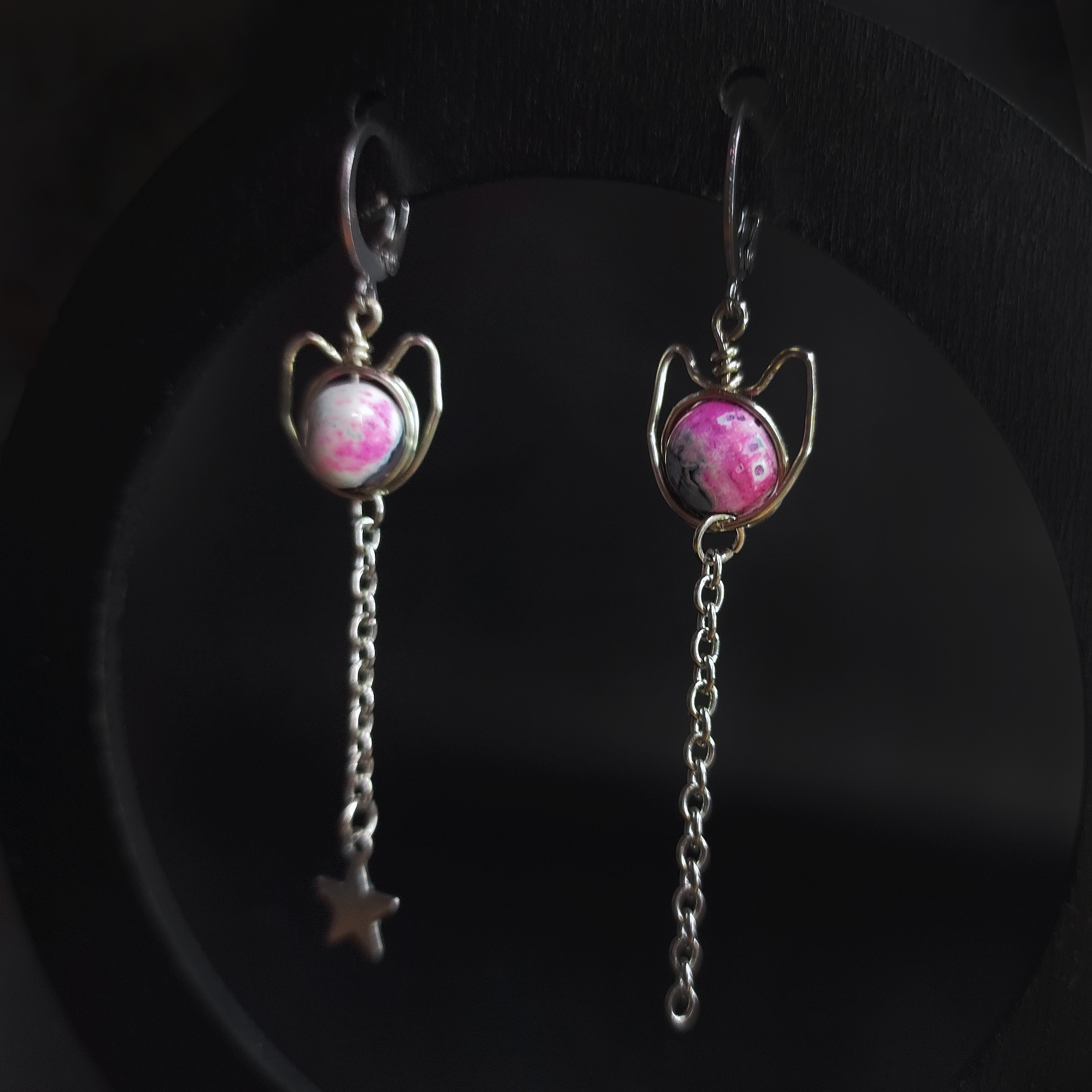 Серьги-котики с огненным агатом (нерж. сталь)