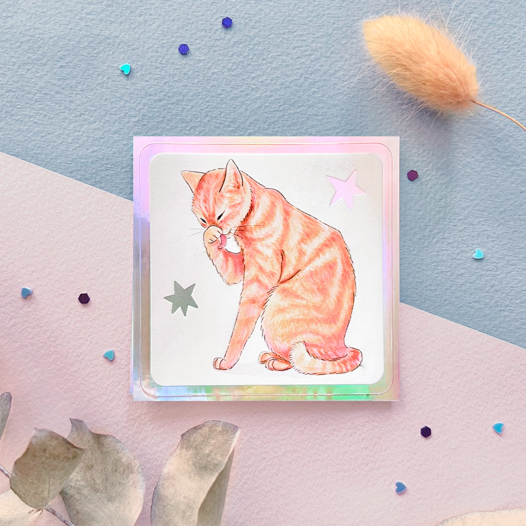 "Котик рыжий" стикер голография