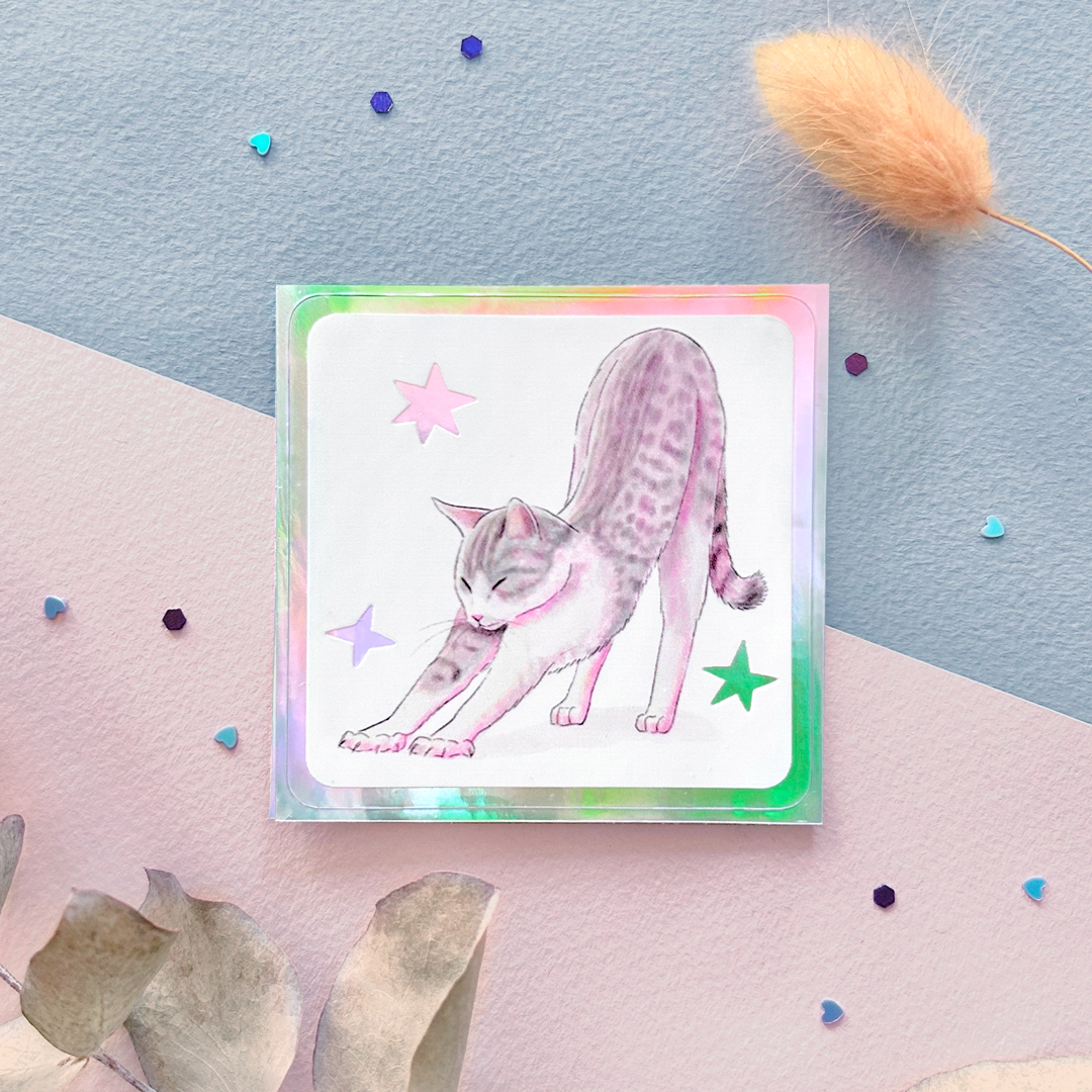 "Котик серый" стикер голография