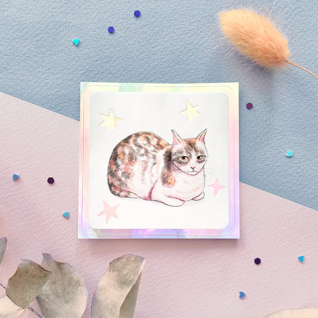 "Котик калико" стикер голография