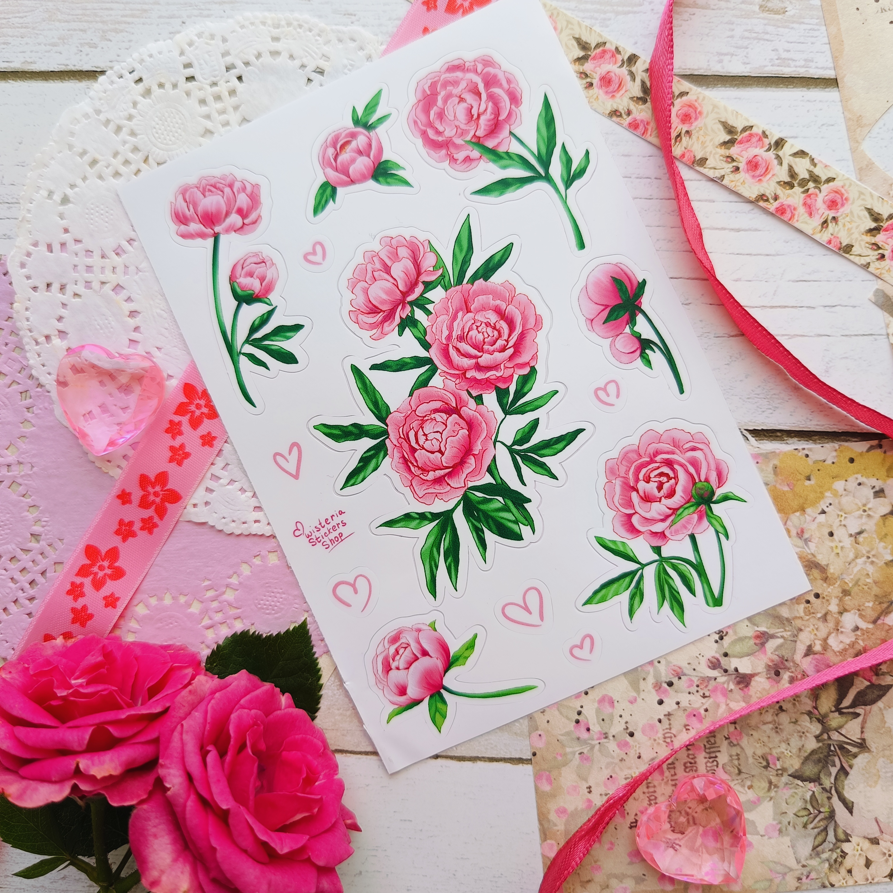 А6 наклейки "пионы"