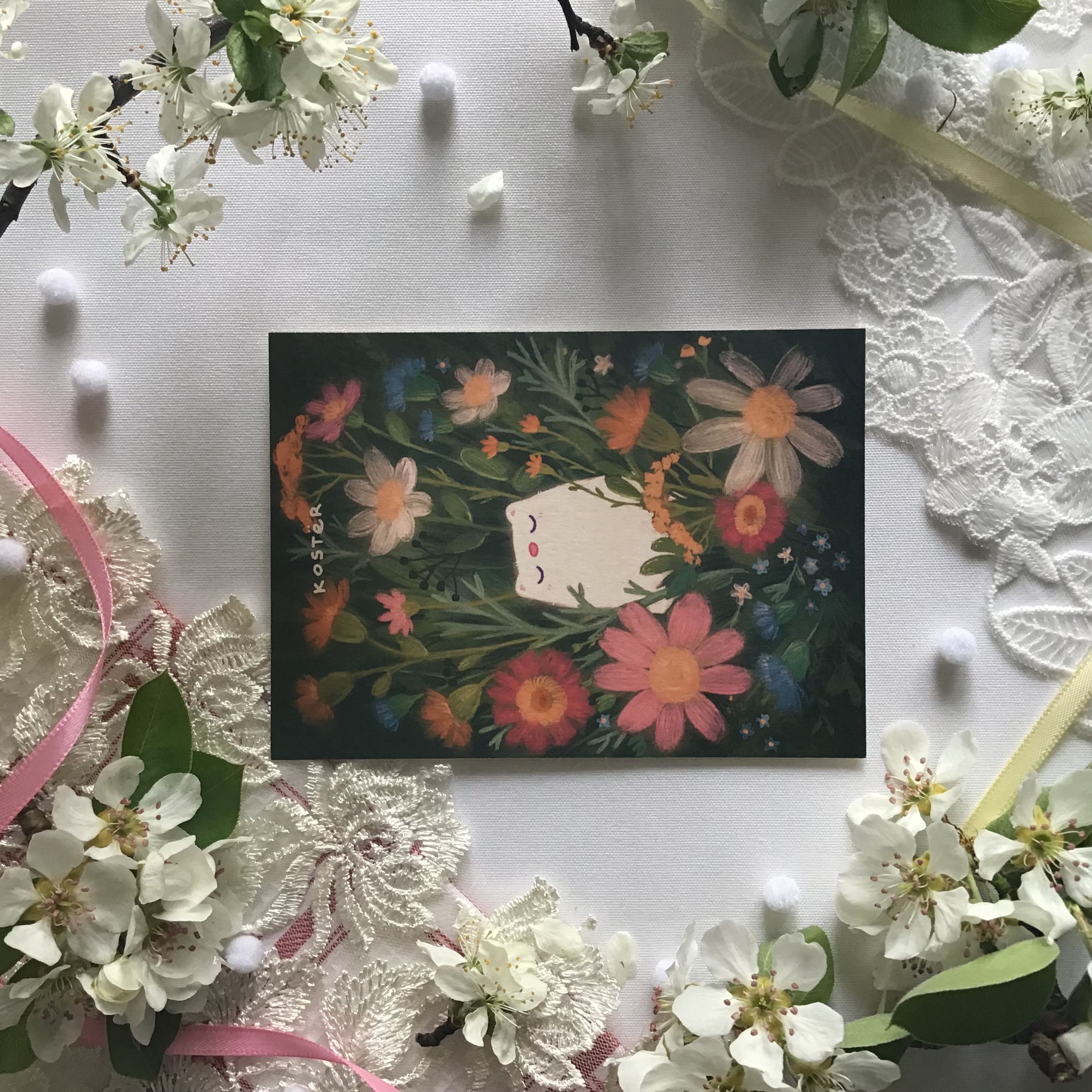 Открытка А6 “Кот в цветах”