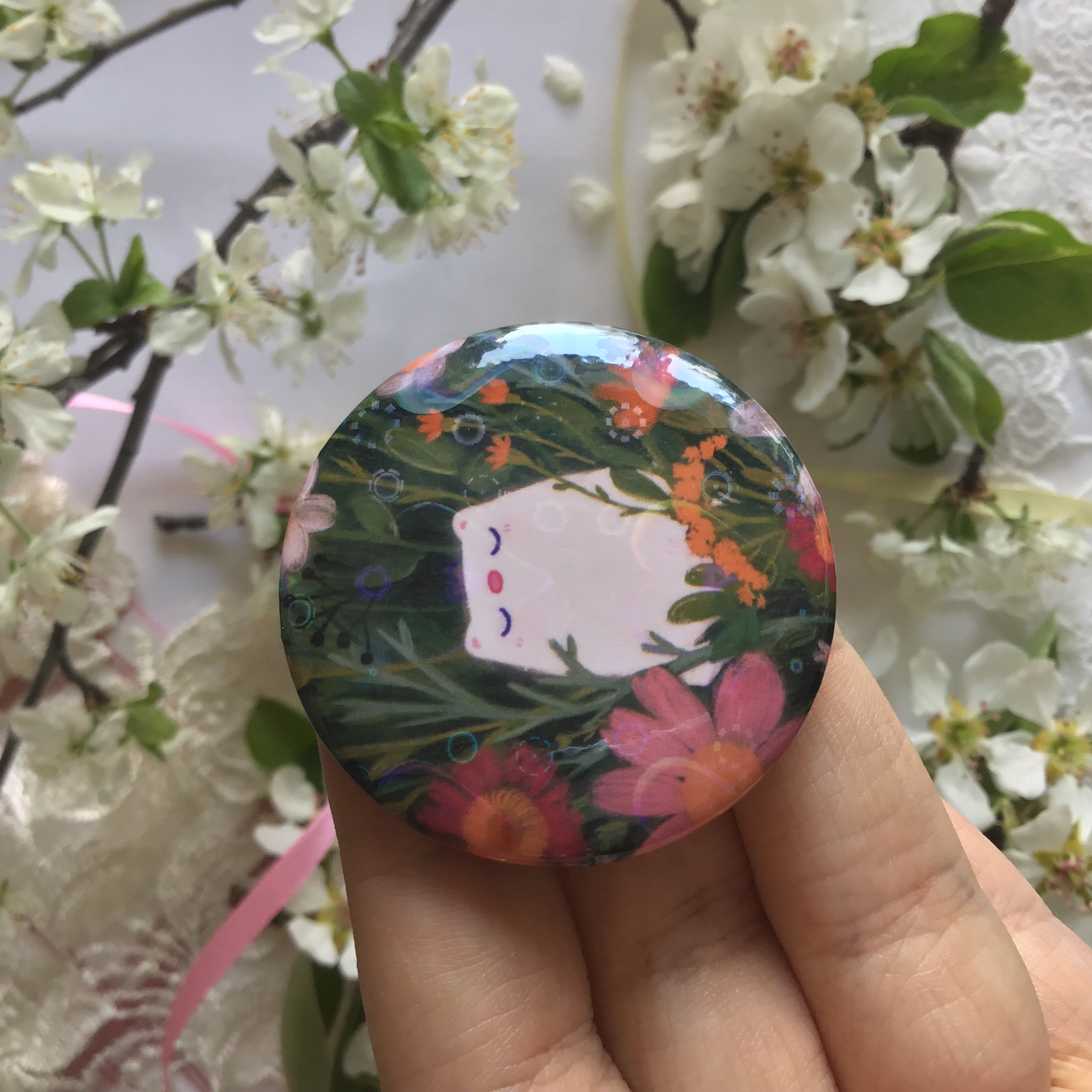 Значок 45мм “Кот в цветах”