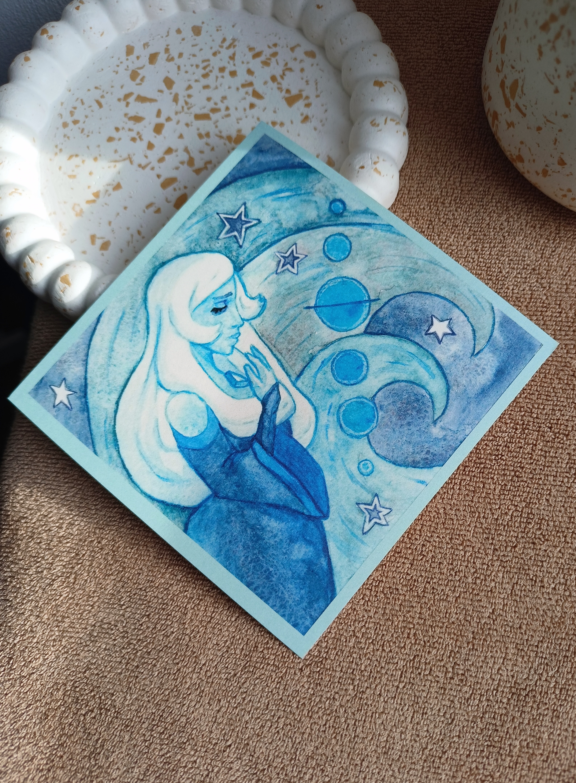 Открытка голубая