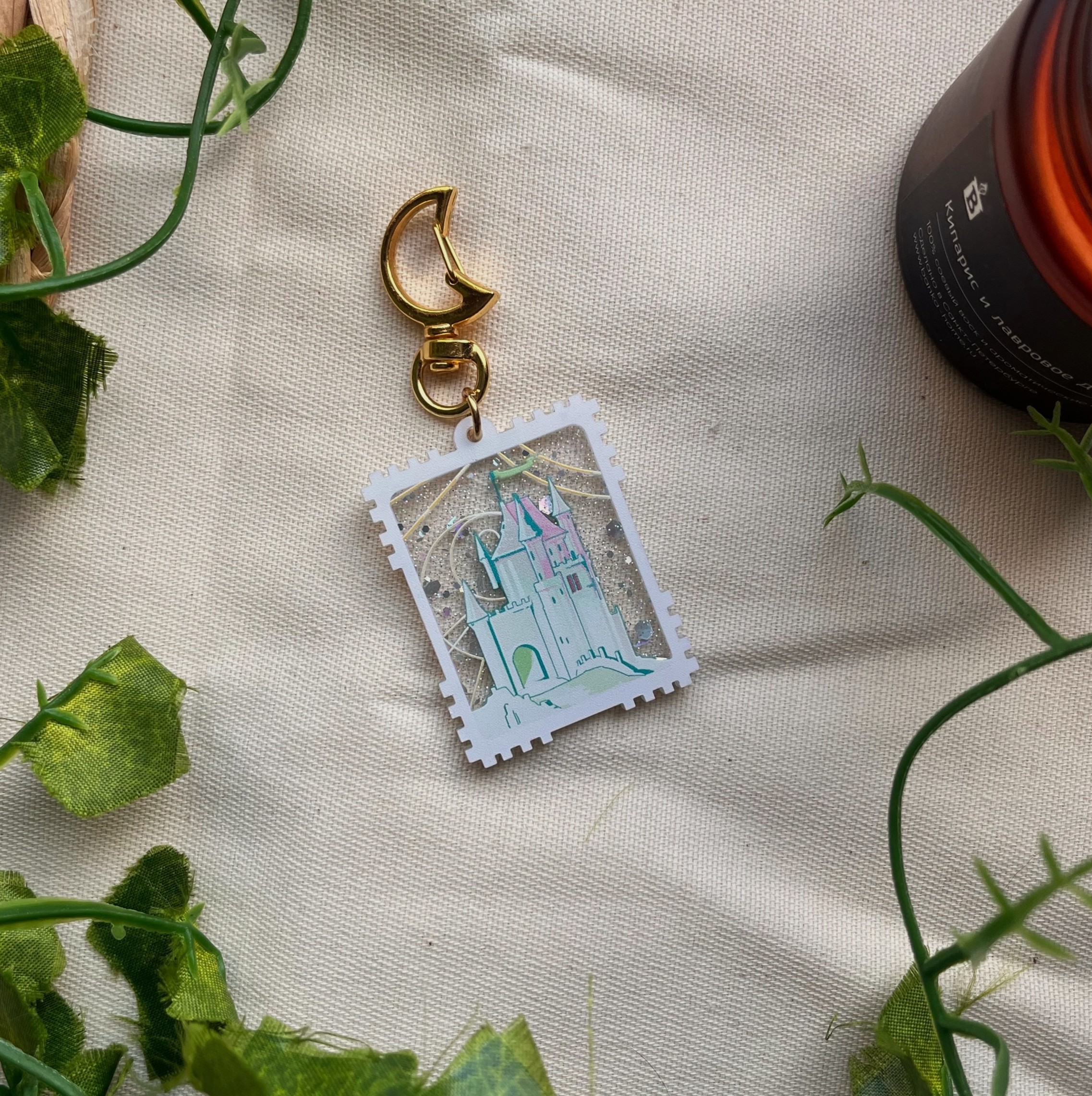 брелок 5см (блест.акрил) зеленый замок