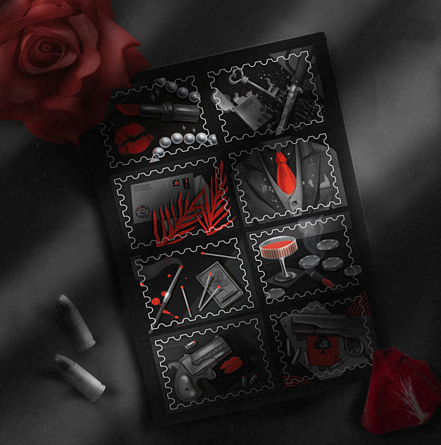 Наклейки черно-красные марки