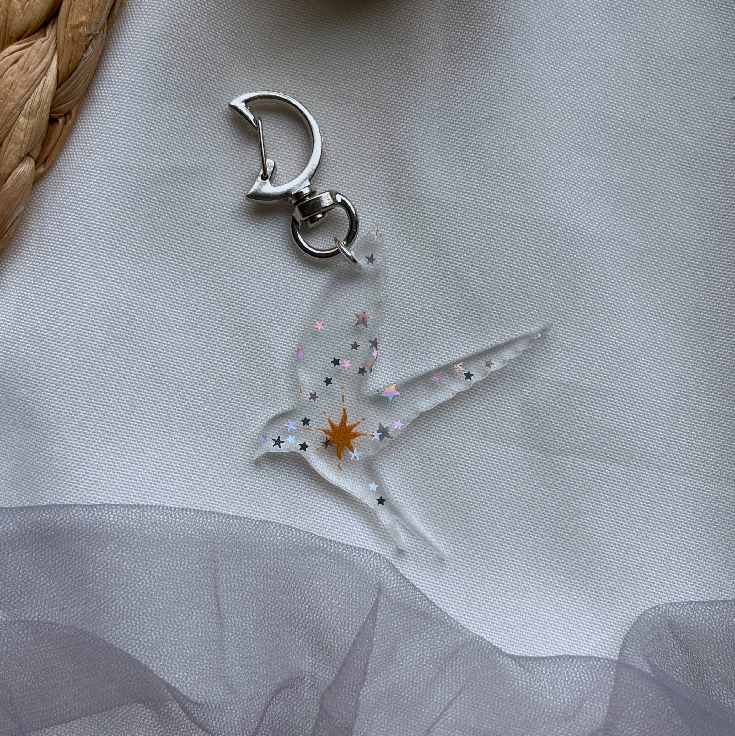 брелок 6см (блест.акрил) птичка