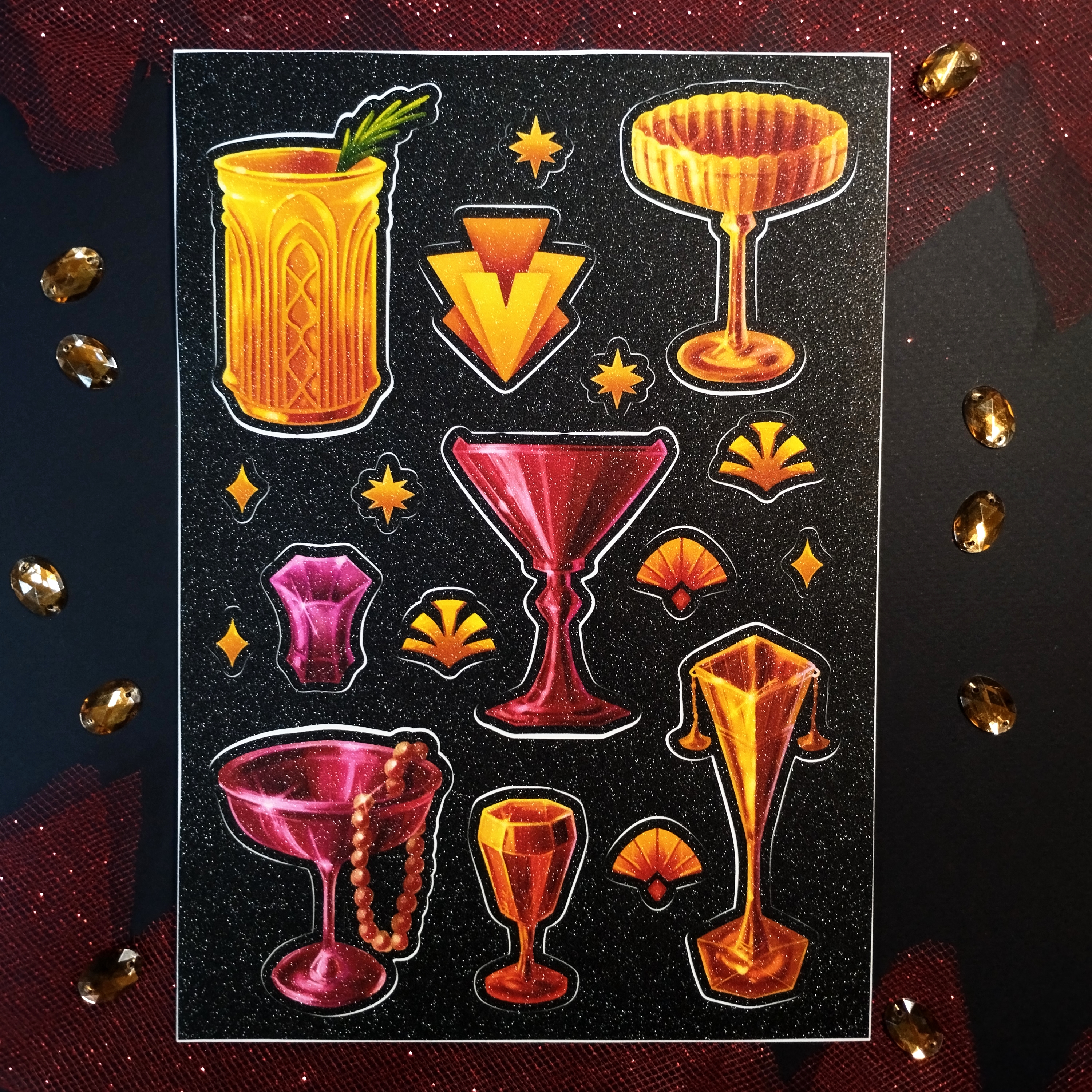 Наклейки бокалы арт деко чернфн