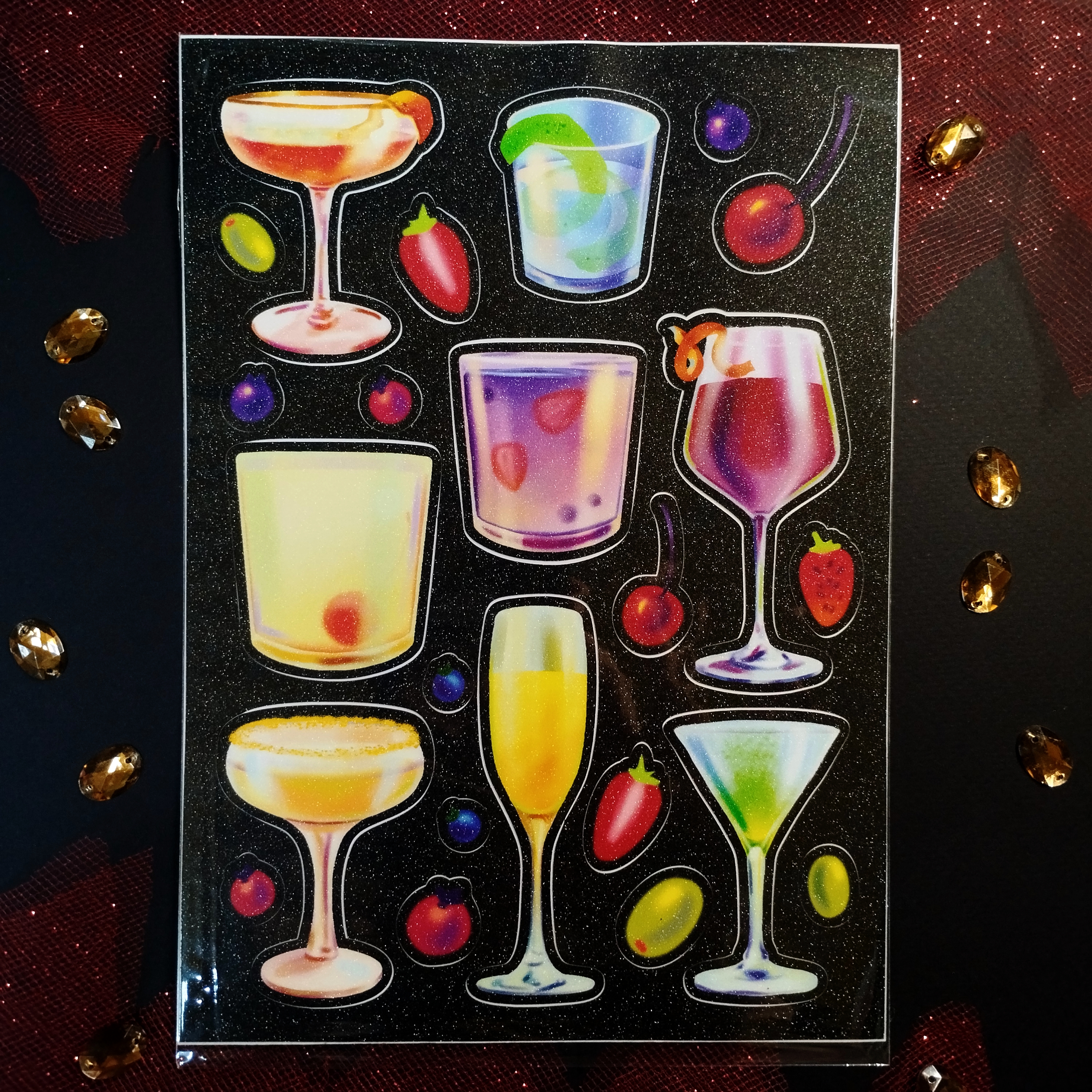 Наклейки бокалы и ягоды