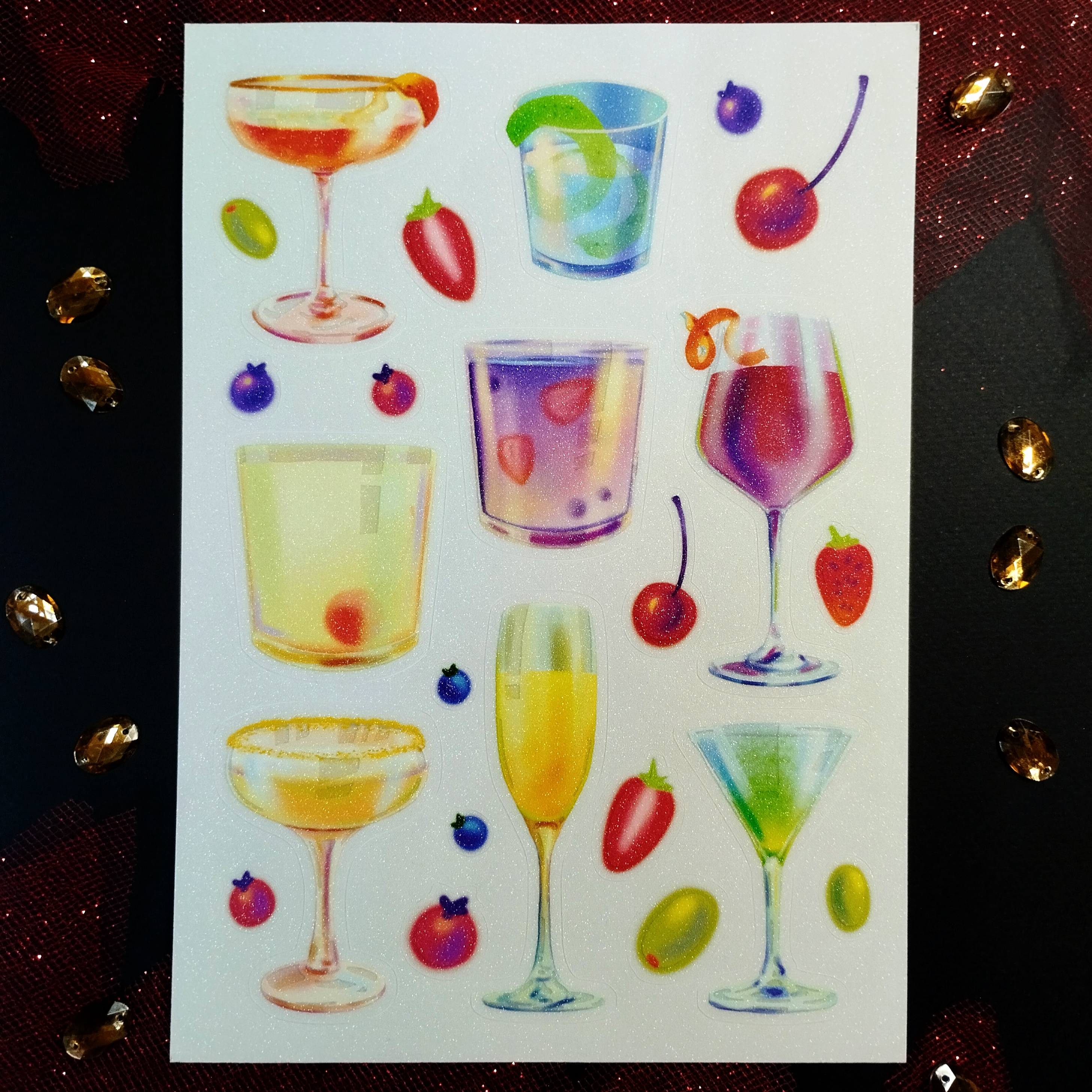 Наклейки бокалы и ягоды прозрачный