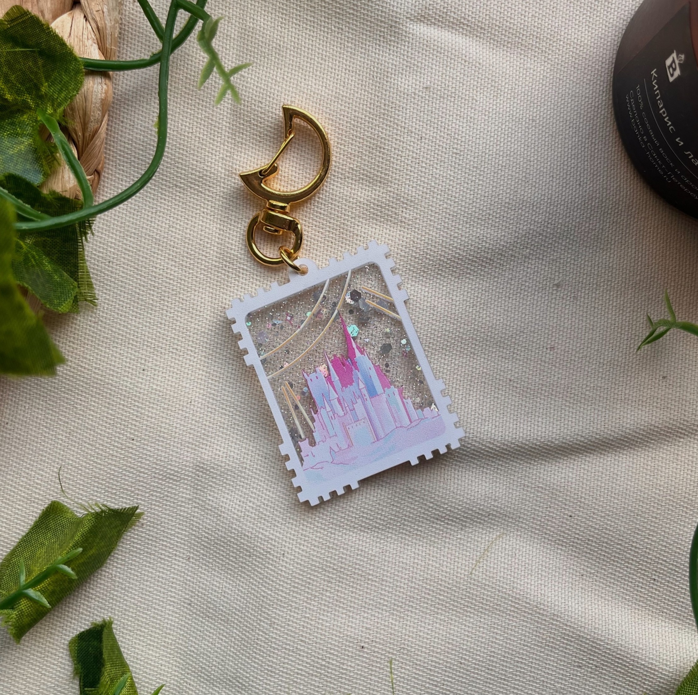 брелок 5см (блест.акрил) розовый замок