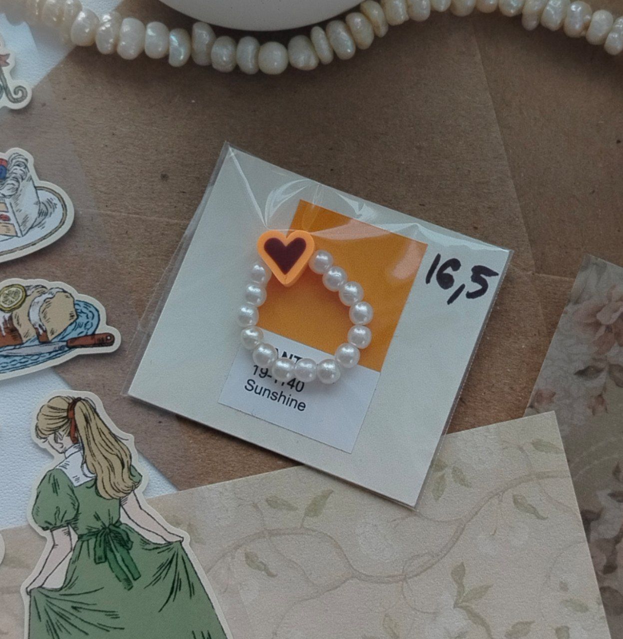 Кольцо 165 с сердцем оранжевое