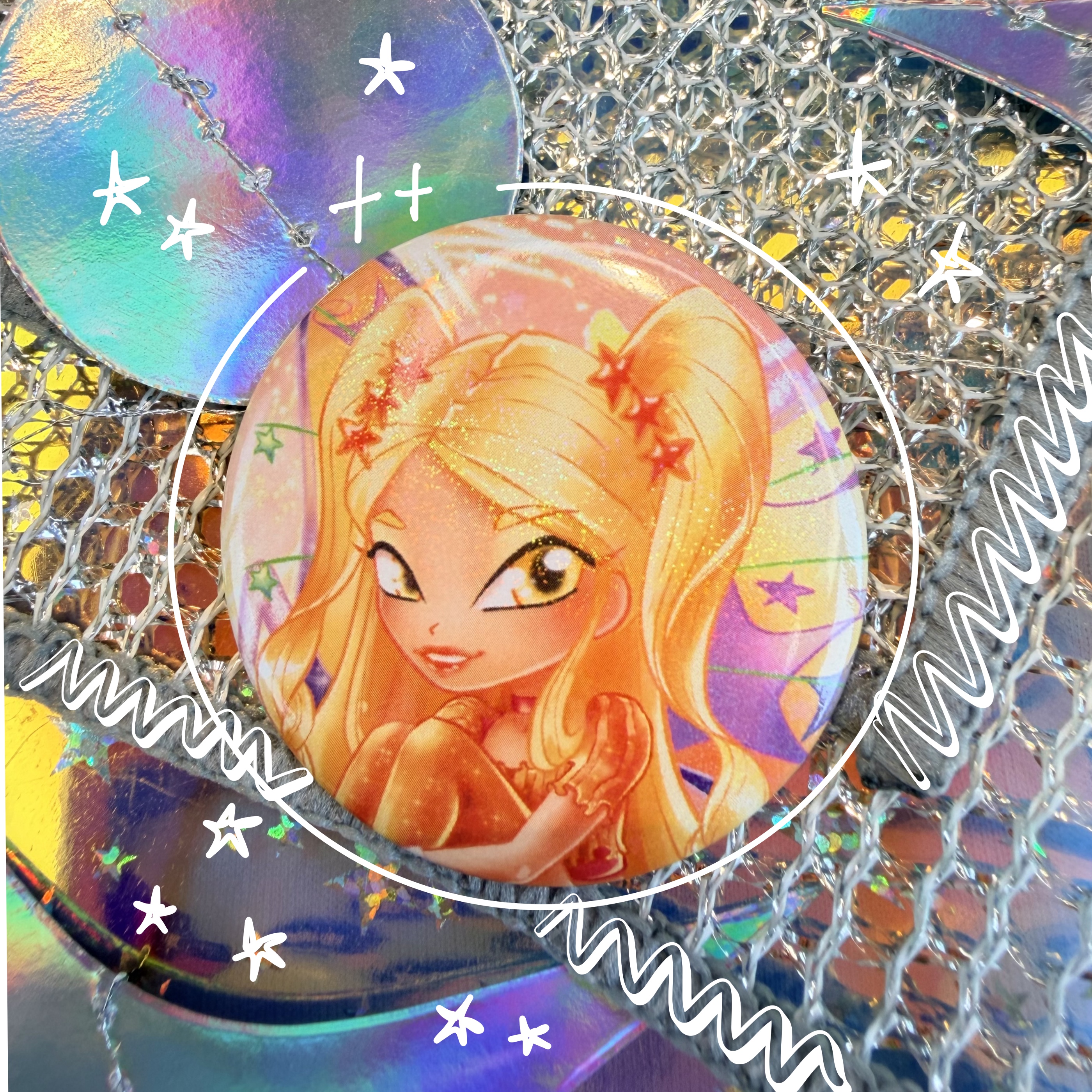 Значок 44 мм, Стелла, Винкс-Беливикс, песок и звезды