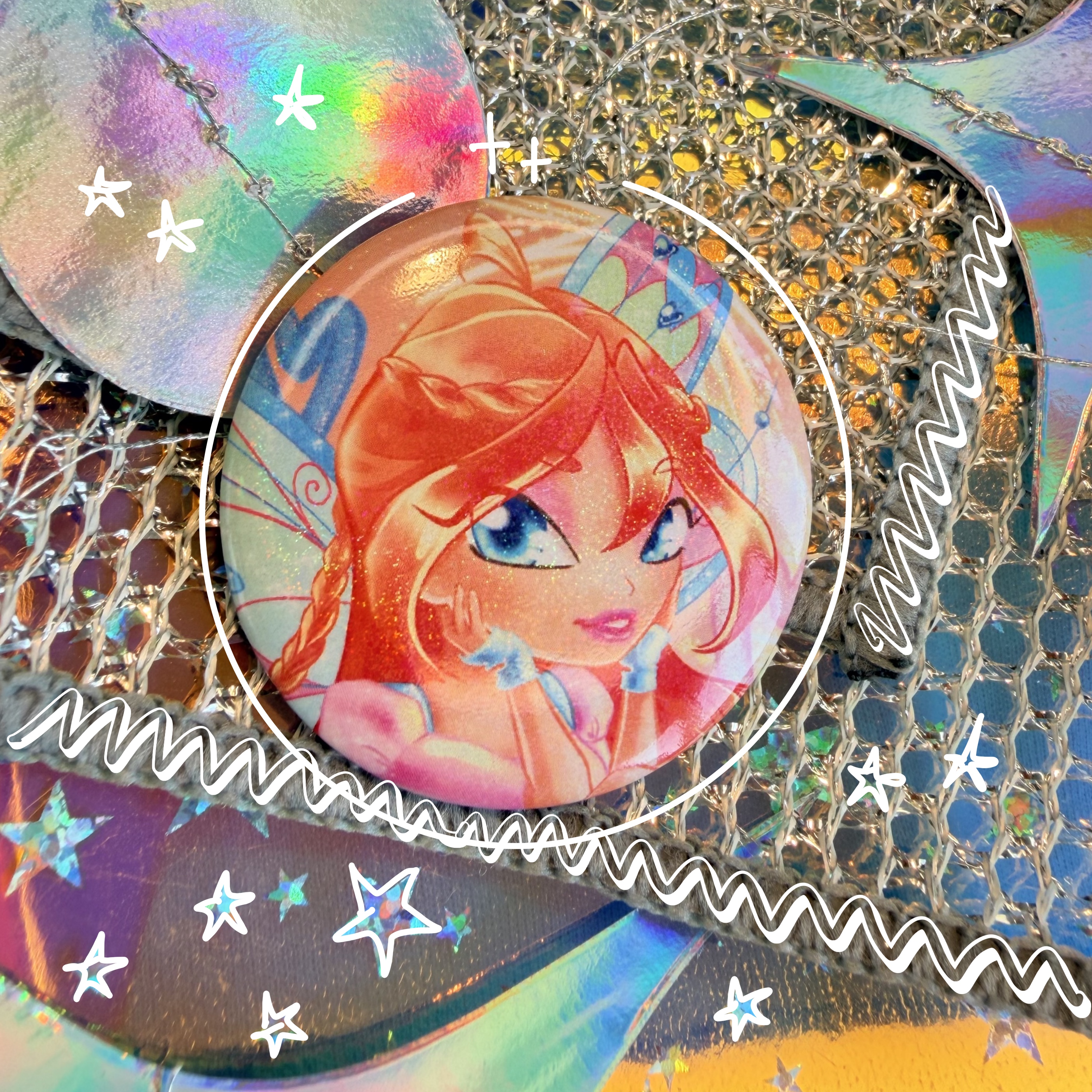 Значок 44 мм, Блум, Винкс-Беливикс, песок и звезды