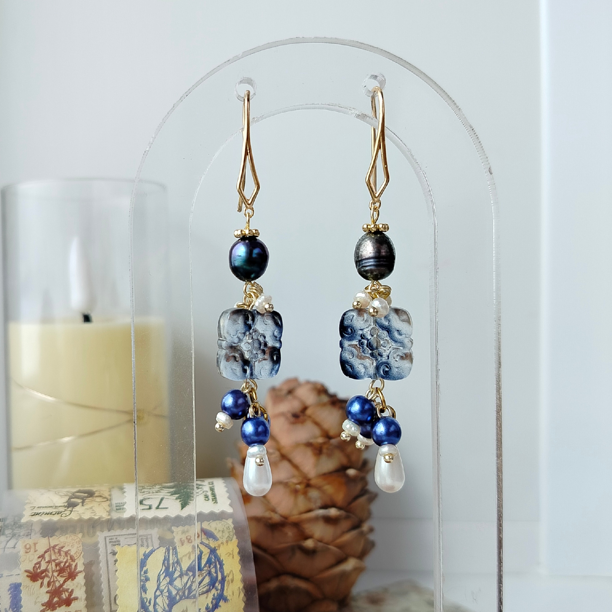 Серьги с черным жемчуго "Леди"