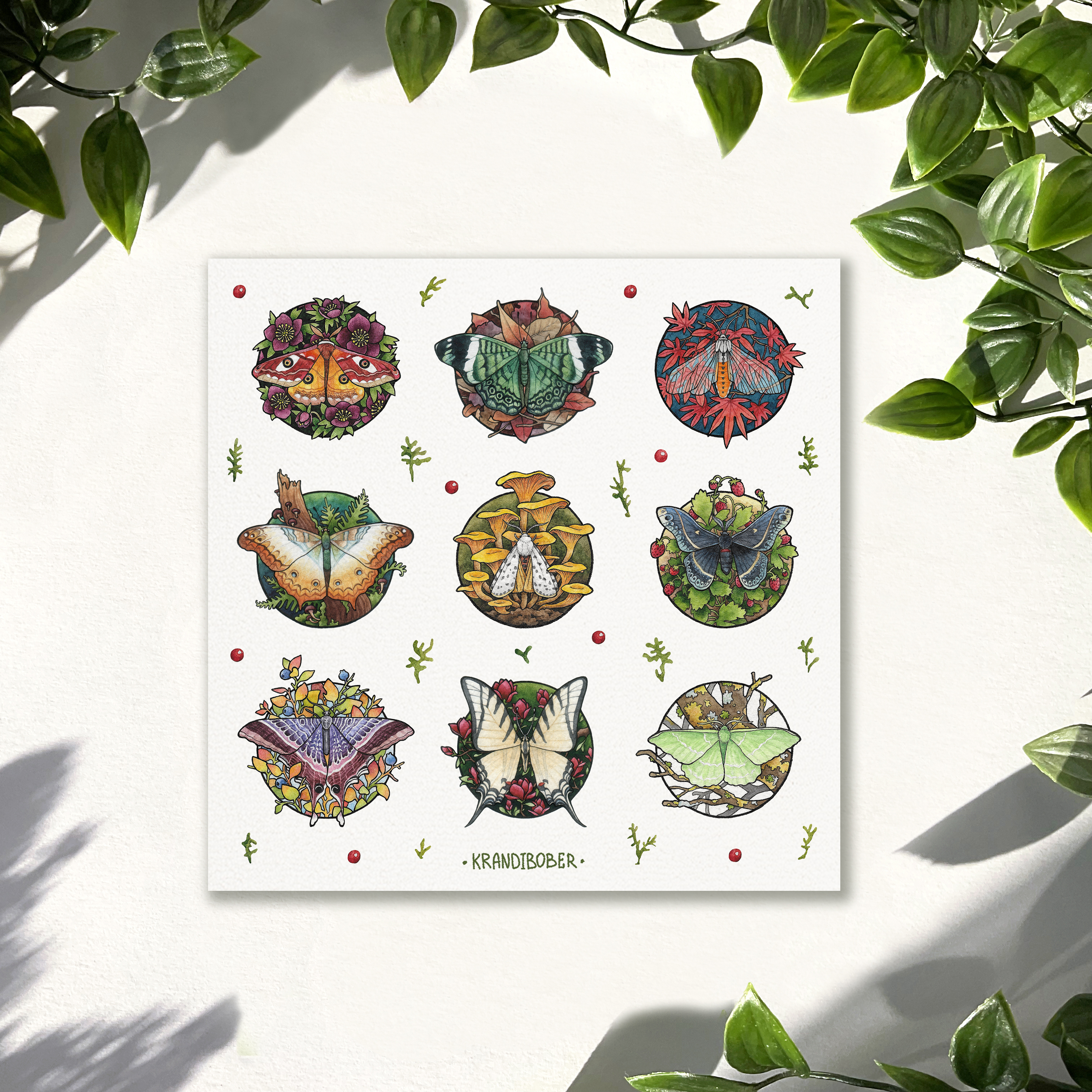 Стикерпак 15х15 «Мотыльки, жел в центре»