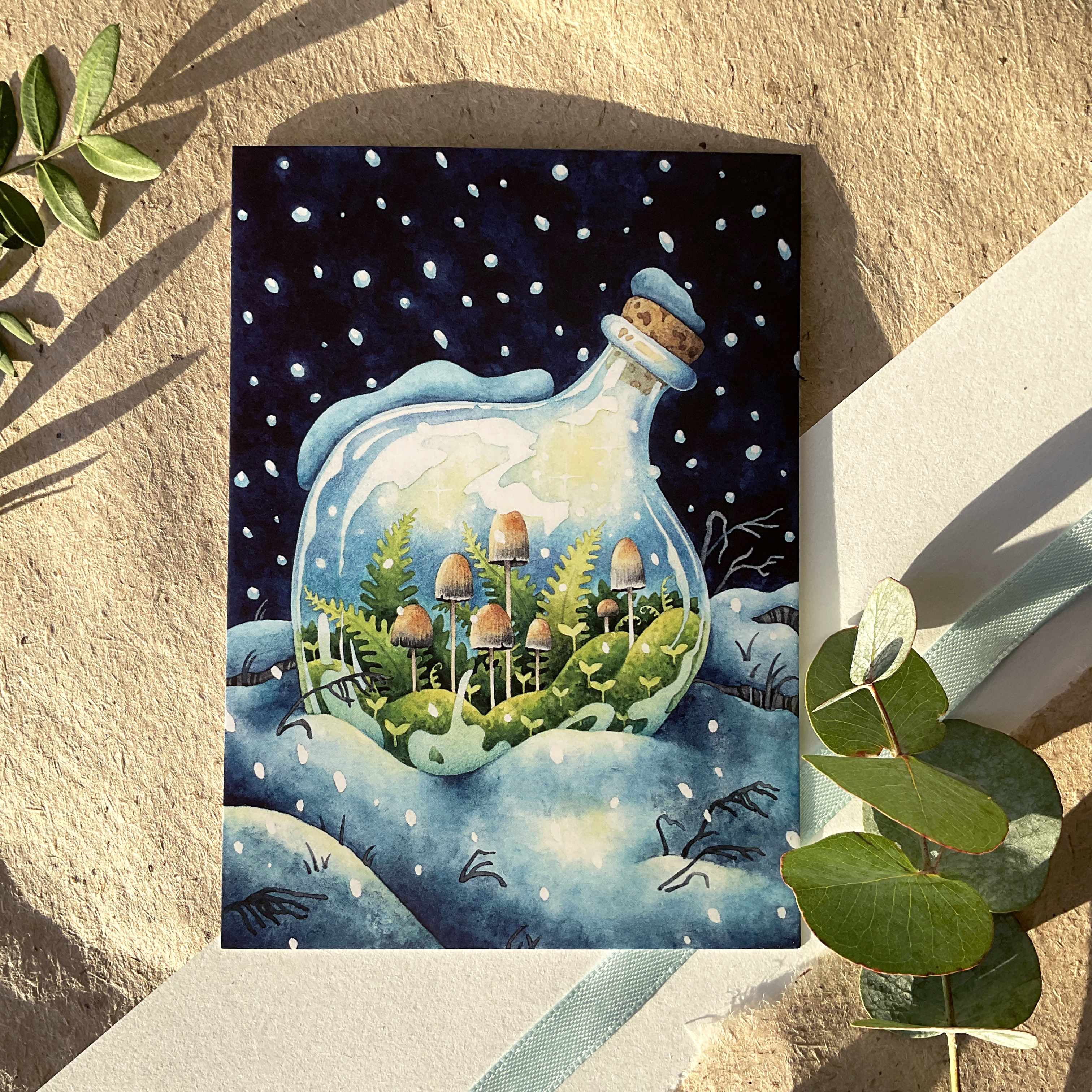 Открытка «Бутылка с грибами»