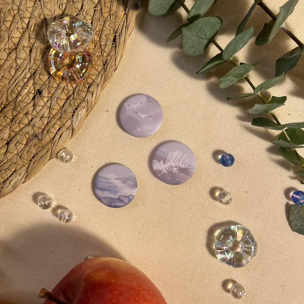 набор значков 25мм 3шт побережье / marine