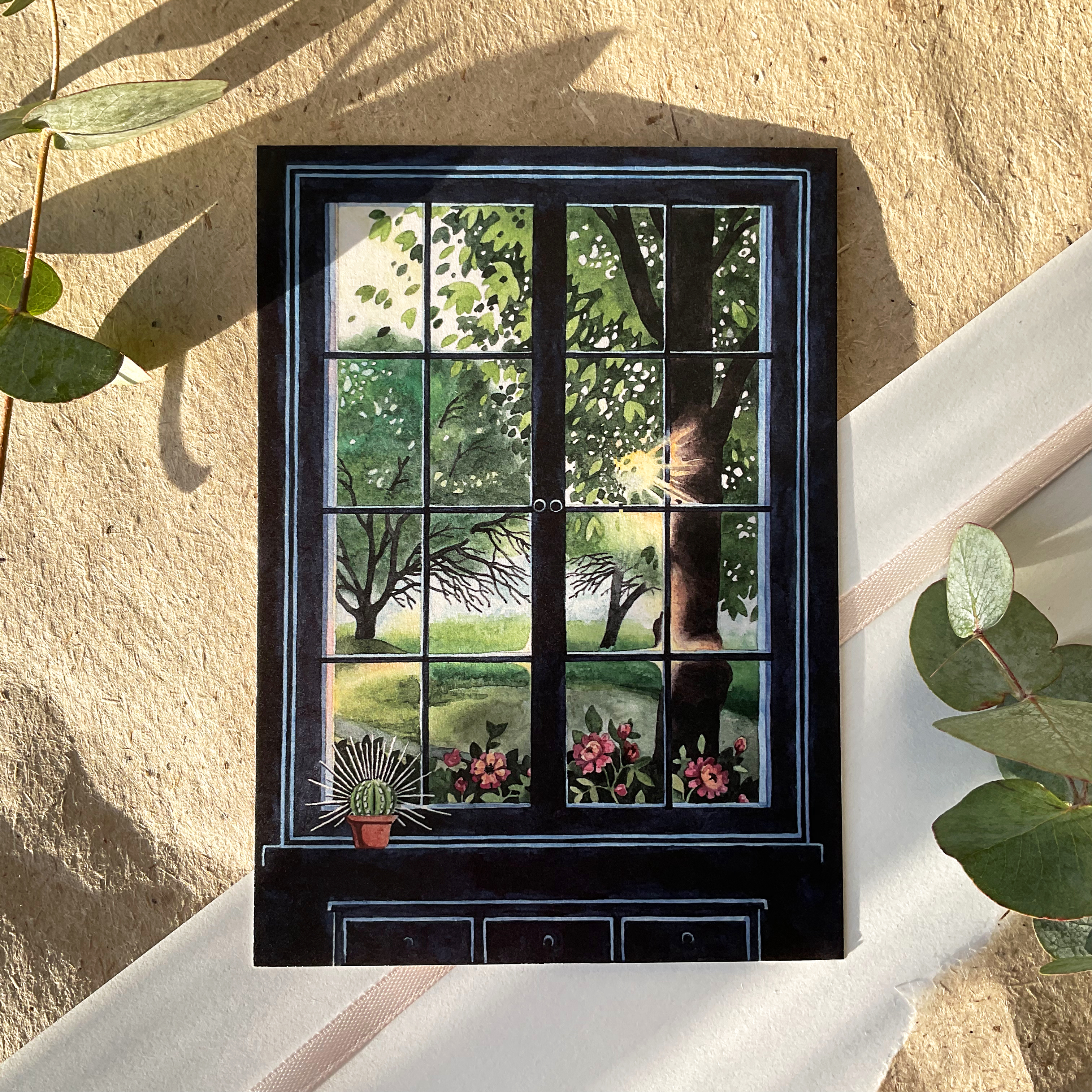 Открытка «Окно с кактусом»