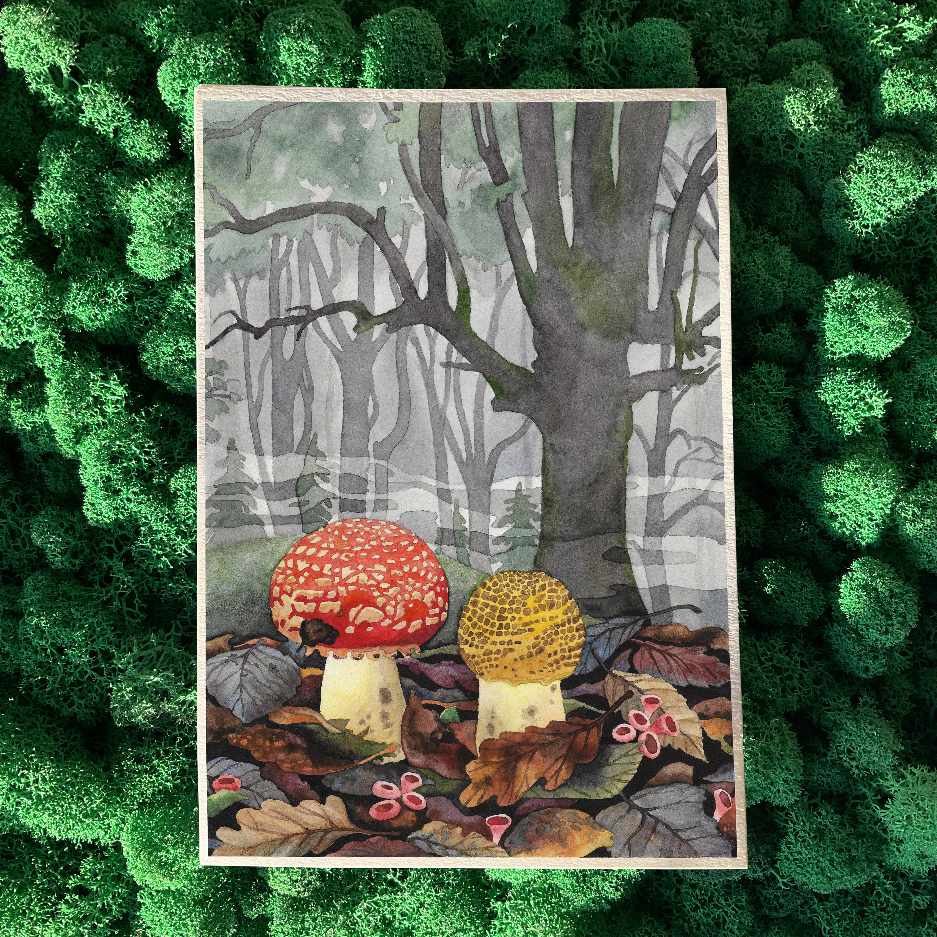 Постер А5 «Мухоморы в тумане»