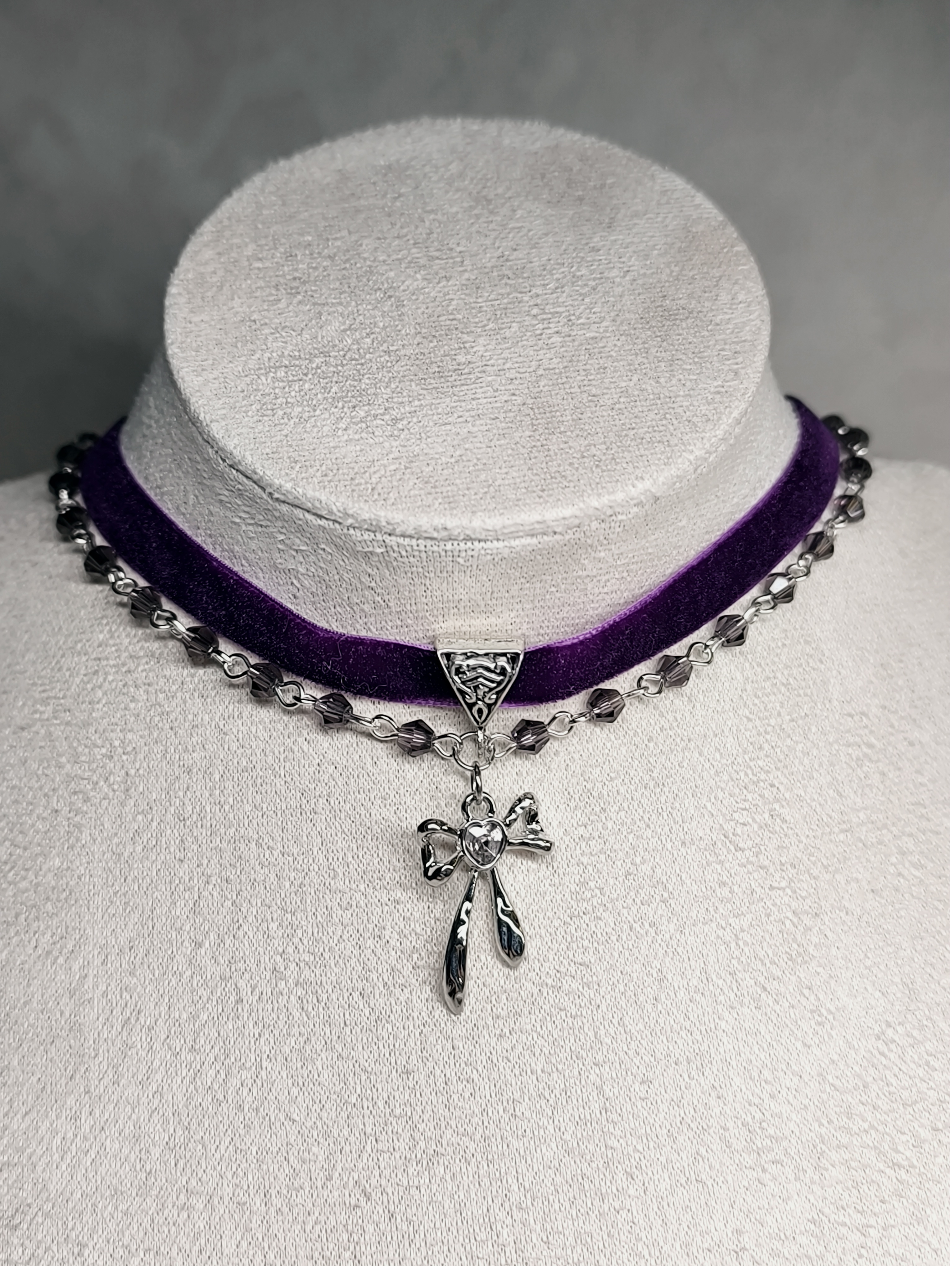 Чокер 2х фиолетовый бантик