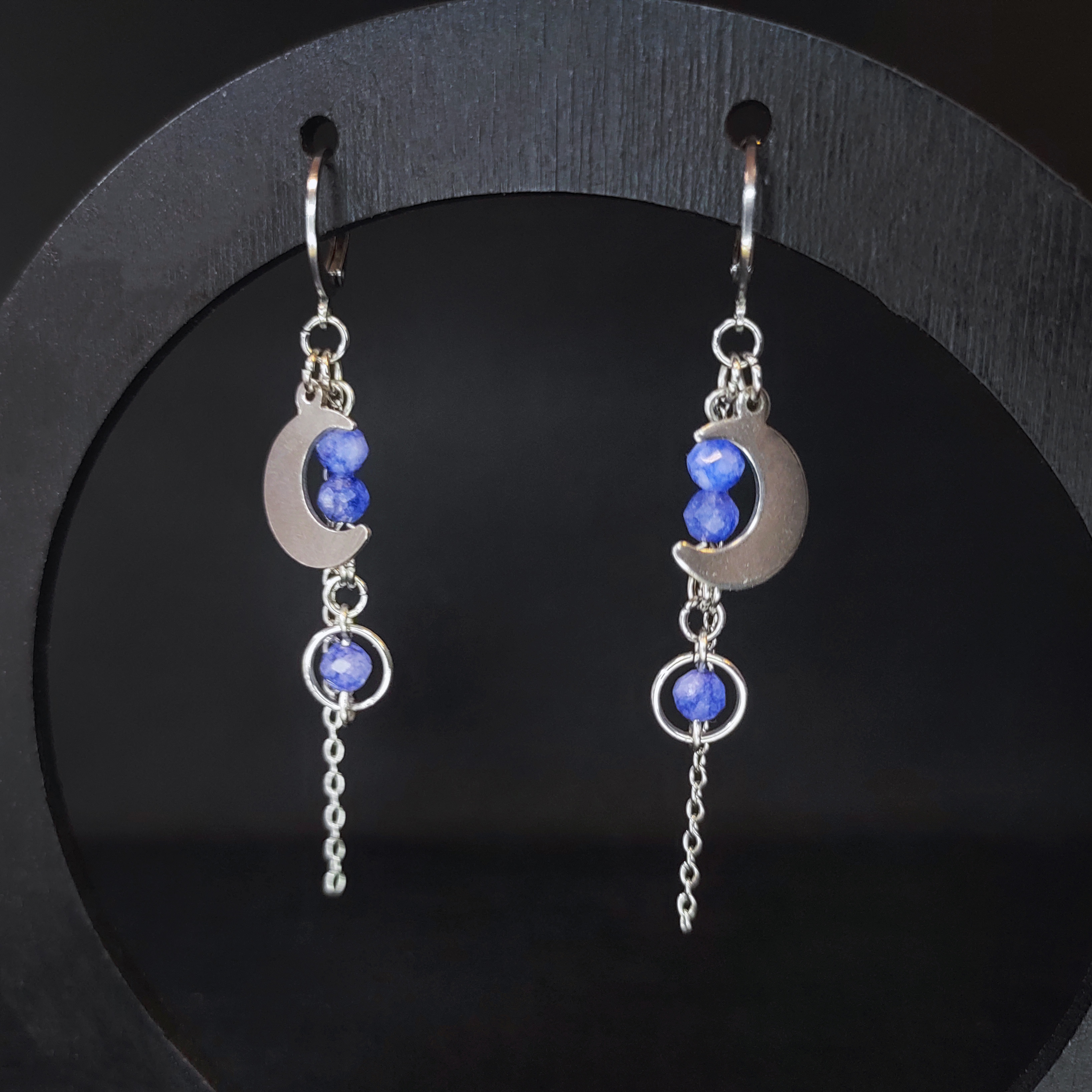 Серьги "Луна" с кианитом (нерж. сталь)