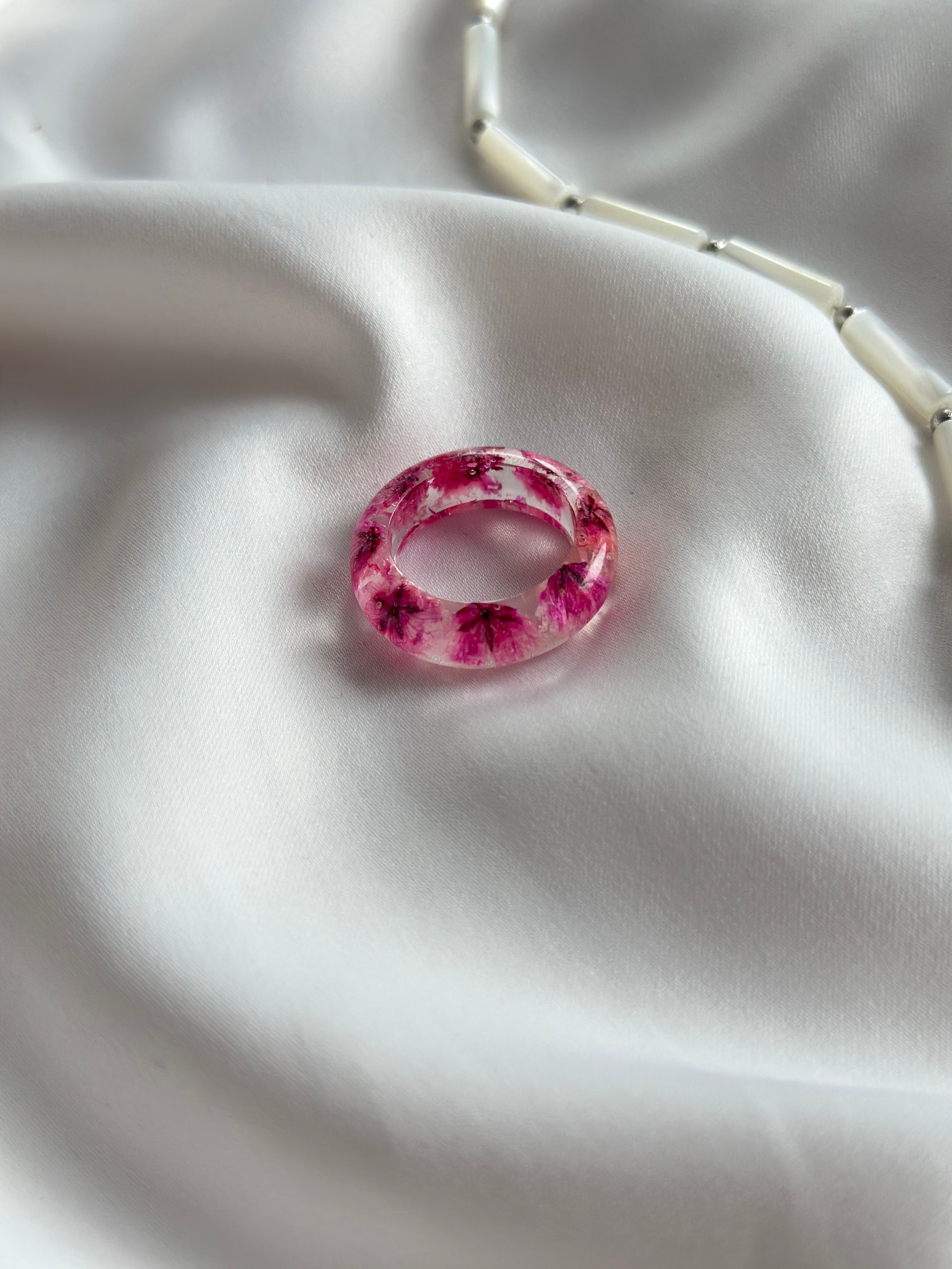 Кольцо с розовой гипсофилой 17 р.